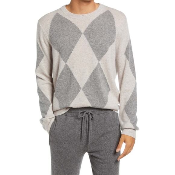 ATM Anthony Thomas Melillo XXL NEW Men's Argyle Cashmere Crewneck Sweater Grey - Picture 5 of 6